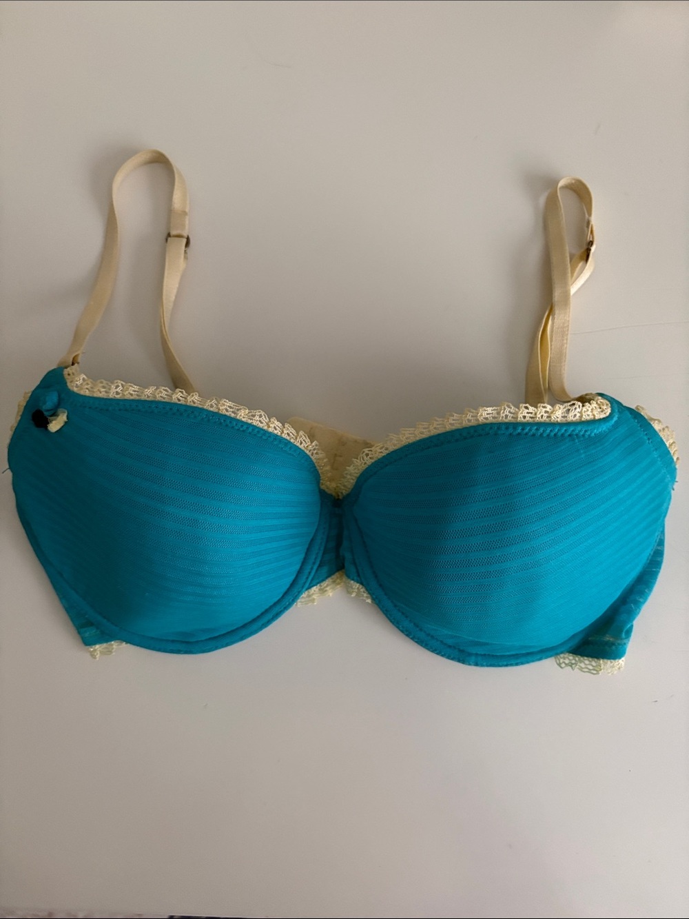 Elle Macpherson Intimates Turquoise and Yellow Lace Padded Bra 34C